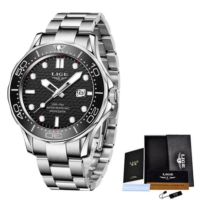 2026 LIGE Nouvelle Montre Homme D'Affaires Grande Marque Luxe Montre de Plongée Pour Hommes Étanche Date Horloge Montre de Sport Relogio Masculino+Boîte