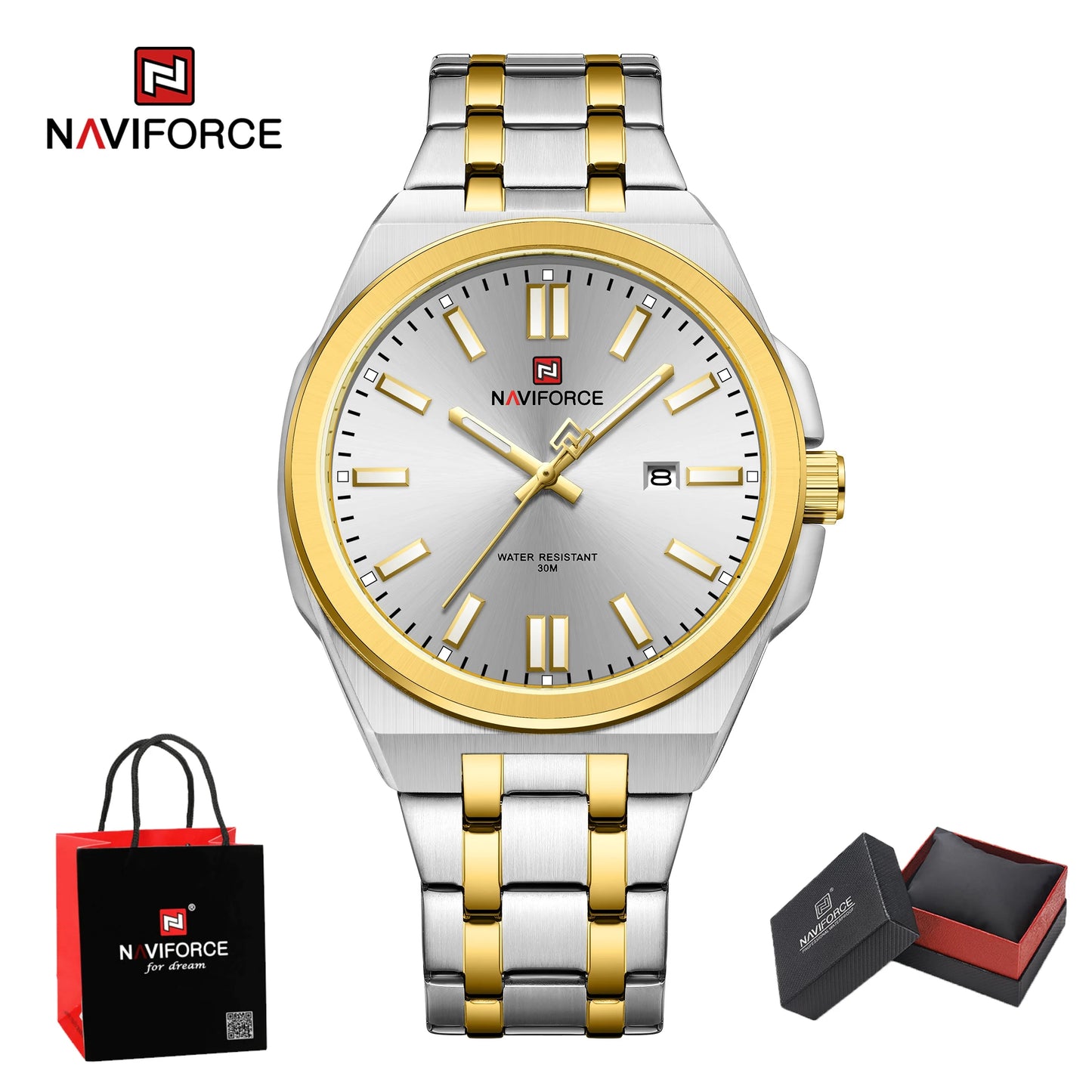 Montre bracelet de luxe à Quartz NAVIFORCE pour hommes, lumineuse, en acier, étanche avec calendrier, cadeau Reloj Hombre