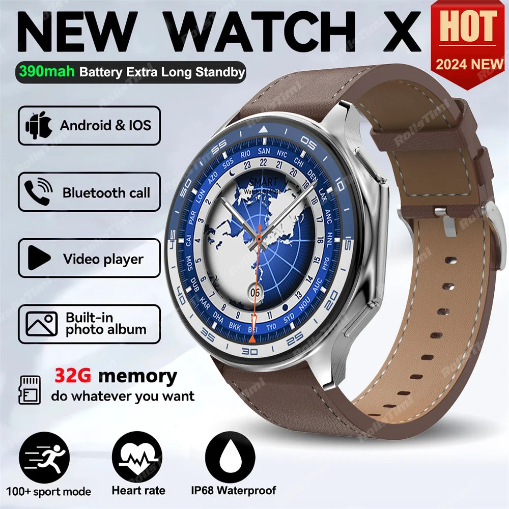 Montre connectée AMOLED 1.43 pouces, vision surround 3D, lecteur avec grande mémoire 4Go, IP68, pour hommes, 2024, nouveaux écouteurs TWS pour OPPO Watch X
