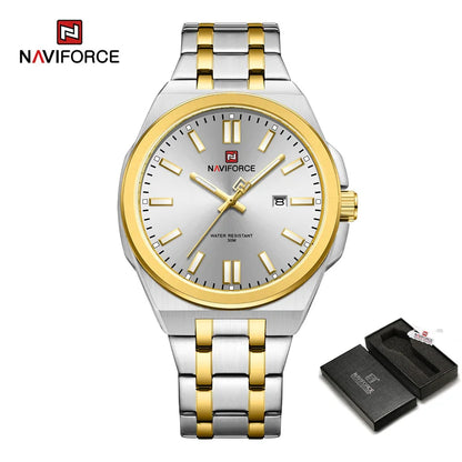 Montre à quartz NAVIFORCE pour hommes, de luxe, pour affaires, lumineuse, en acier inoxydable, étanche, calendrier, montre-bracelet, Reloj Hombre