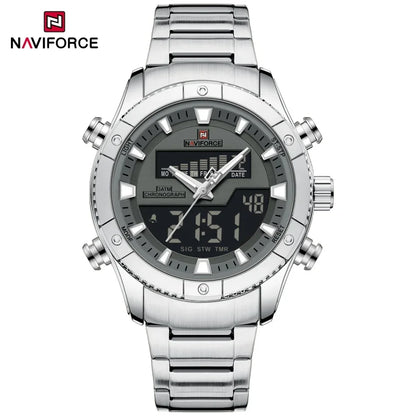 Montre NAVIFORCE Originale Neuve pour Hommes Double Affichage Heure Étanche Acier Inoxydable Multifonction Compte à Rebours Sports Réveil