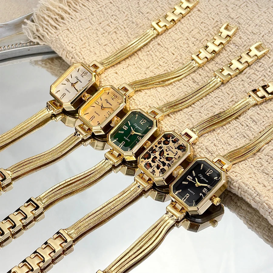 ChronoState Gold Tassel – Montre-bracelet rectangulaire pour femme | Montre-bracelet élégante à chaîne
