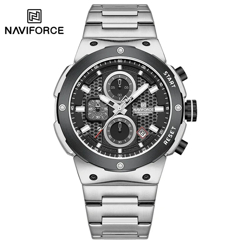 NAVIFORCE Montre Homme Quartz Top Marque Luxe Lumineux Chronographe Montre-Bracelet Acier Inoxydable Étanche Hommes Date Calendrier Horloge