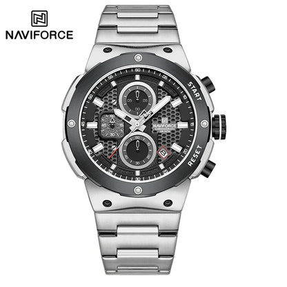 NAVIFORCE Montre Homme Quartz Top Marque Luxe Lumineux Chronographe Montre-Bracelet Acier Inoxydable Étanche Hommes Date Calendrier Horloge