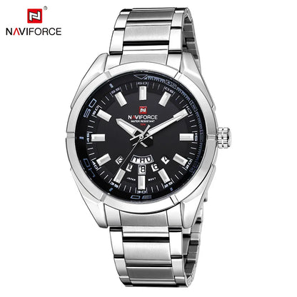 Montre NAVIFORCE classique décontractée pour homme, en acier inoxydable, sport, étanche, affichage de la date, horloge à quartz, Relogio Masculino