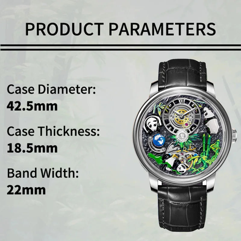 PINDU Panda Series M2791B Automatic Mechanical Watch Sapphire Crystal