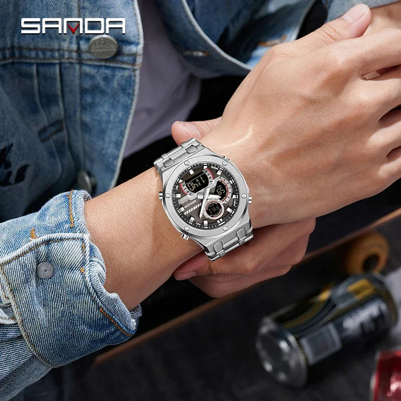 SANDA Multifunction Chronograph LED Stainless Steel Watch