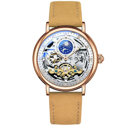 Skeleton Mechanical Watches Men Fashion Wristwatch Male Leather Watchband Man Clock
