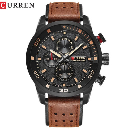 CURREN 8250 Montre Homme Étanche Décontractée à Trois Aiguilles Bracelet en Cuir Respirant