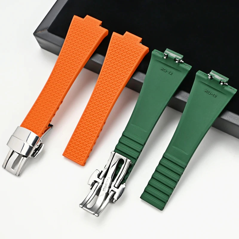 Bracelet convexe FKM 11mm 12mm pour Tissot PRX Series Super Player 35mm 40mm Fluoro Caoutchouc Fermoir Papillon à Dégagement Rapide