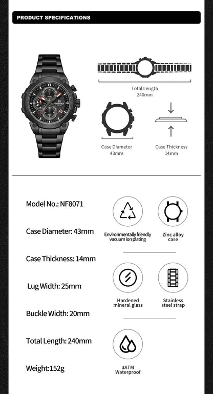 NAVIFORCE Montre Homme Mode Sport Chronographe Étanche Montres Hommes Affichage Calendrier Militaire Quartz Montre Homme Reloj Hombre