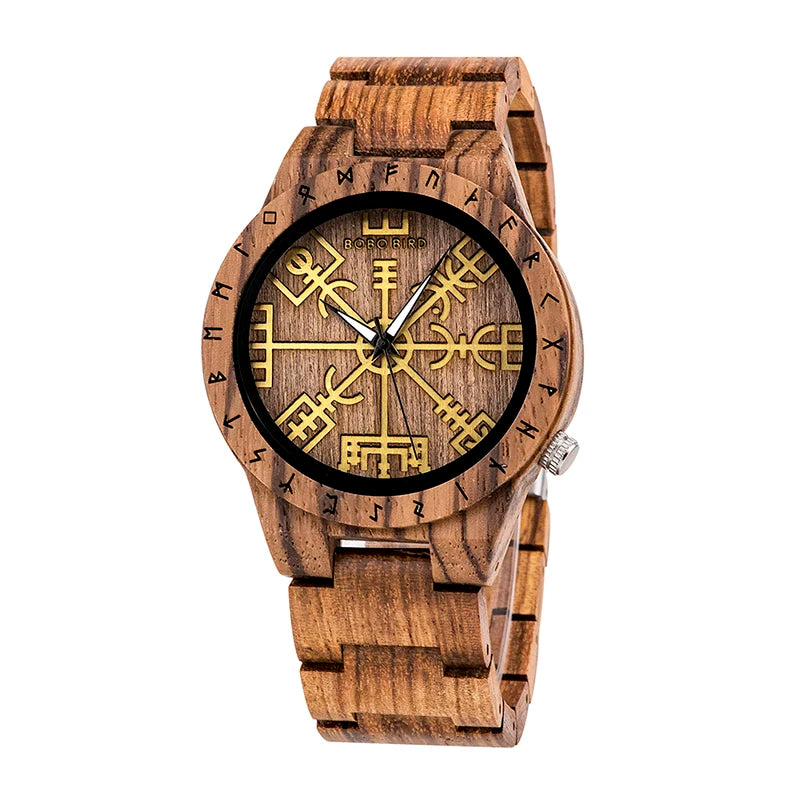 BOBO BIRD Montres en bois Relogio Masculino Montre pour hommes Symbole guerriers vikings Relojes Para Hombre часы мужские Logo personnalisé