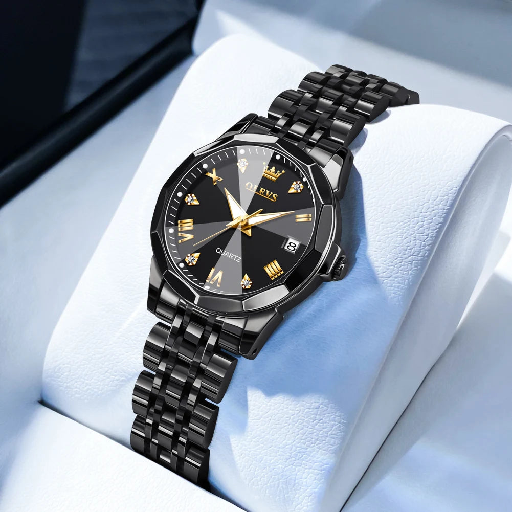 OLEVS Fashion Golden Watch for Women Stainless Steel Waterproof Women's Watches Elegant Original Luxury Ladies Quartz Wristwatch
