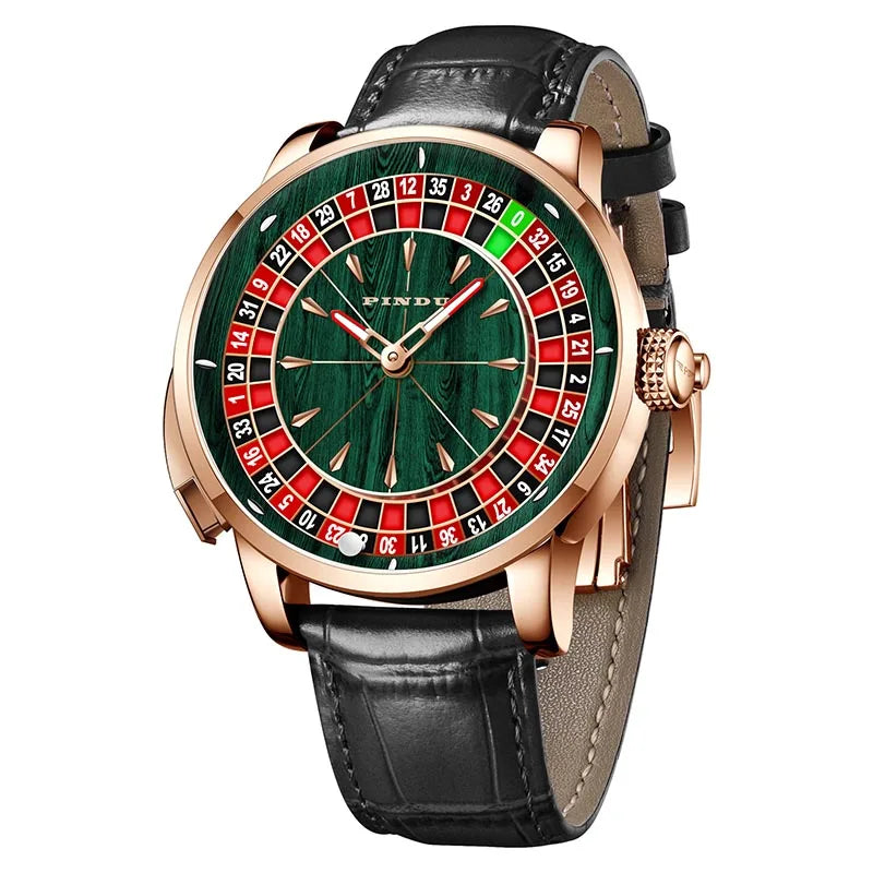 2025 PINDU  Men's Luxury Mechanical Watch Stainless Steel NH35 Wood Grain Roulette Top Brand Waterproof Sapphire Glass