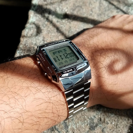 Casio DB-360-1A vintage digital watch with silver-tone bracelet