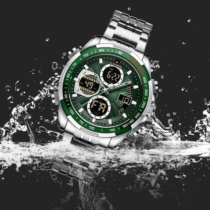 NAVIFORCE Montre-bracelet de sport décontractée pour homme en acier inoxydable étanche lumineuse à double affichage à quartz Horloge Homme Reloj Hombre