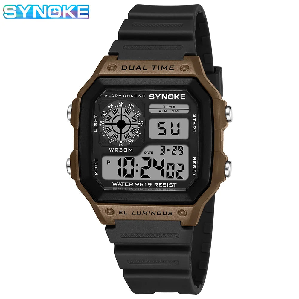 Montres numériques Hommes Sports Lumineuses Multifonction Étanche Femmes Montre-bracelet Extérieur et Course Étudiant Sept Lumières Synoke