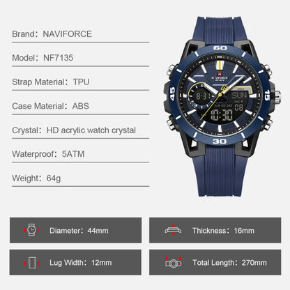 Montre homme décontractée NAVIFORCE de haute qualité, double affichage, sport, étanche, avec compte à rebours, chronographe et réveil, Reloj Hombre