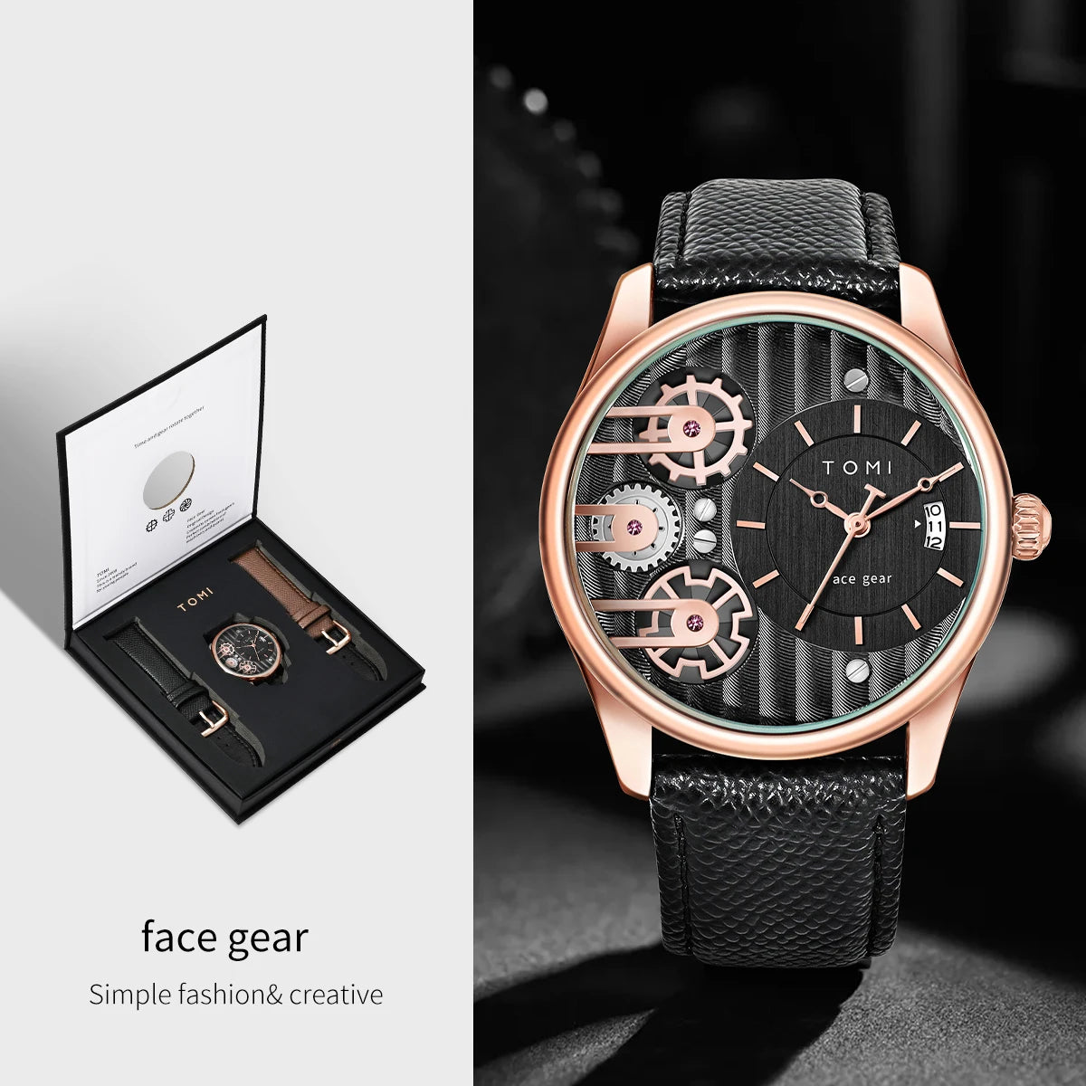 Coffret Cadeau Homme TOMI – Montre Combinée Luxe et Simple Affaires, Bracelet Amovible, Montre à Quartz pour Homme, Cadeau de Fête