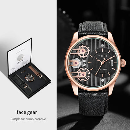 Coffret Cadeau Homme TOMI – Montre Combinée Luxe et Simple Affaires, Bracelet Amovible, Montre à Quartz pour Homme, Cadeau de Fête