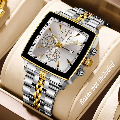 Montre-bracelet à Quartz de Luxe pour Homme avec Cadran Carré, Montre d'affaires à la Mode en Acier Inoxydable avec Calendrier Reloj Hombre (Sans boîte)
