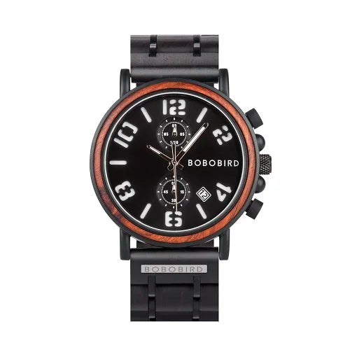 Montre en Bois de Luxe Marque Homme BOBO BIRD relogio masculino Chronographe Militaire reloj madera Cadeau pour Père Fils Mari