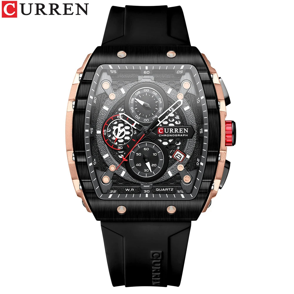 CURREN Square Chronograph Silicone Strap Watch 47mm
