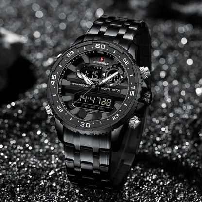 Top Marque NAVIFORCE Montre Homme Analogique LCD Numérique Bracelet en Acier Inoxydable Étanche Date Horloge Cadeaux