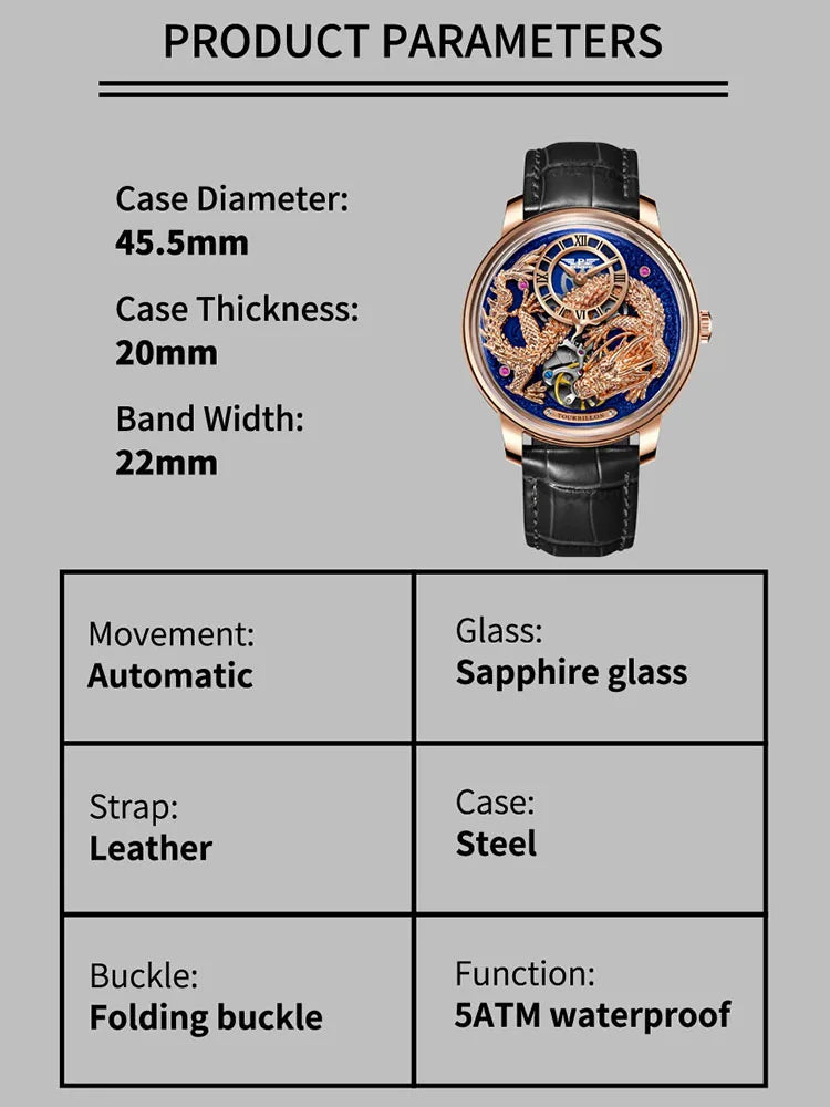 PINDU P6632 Développe des montres mécaniques automatiques pour hommes