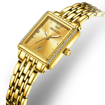 OLEVS Women Watches Fashion Golden Green Stainless Stain Steel Ladies Watch Waterproof Quarzt Wristwatch Romatic Girlfriend Gift