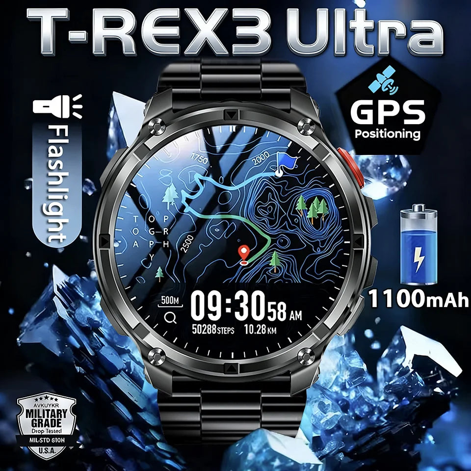 Montre connectée intelligente T-Rex3 Ultra 1100mAh Super Capacité pour hommes adultes 2026, grand écran 1,7", appel, étanche 5ATM, montres de sport