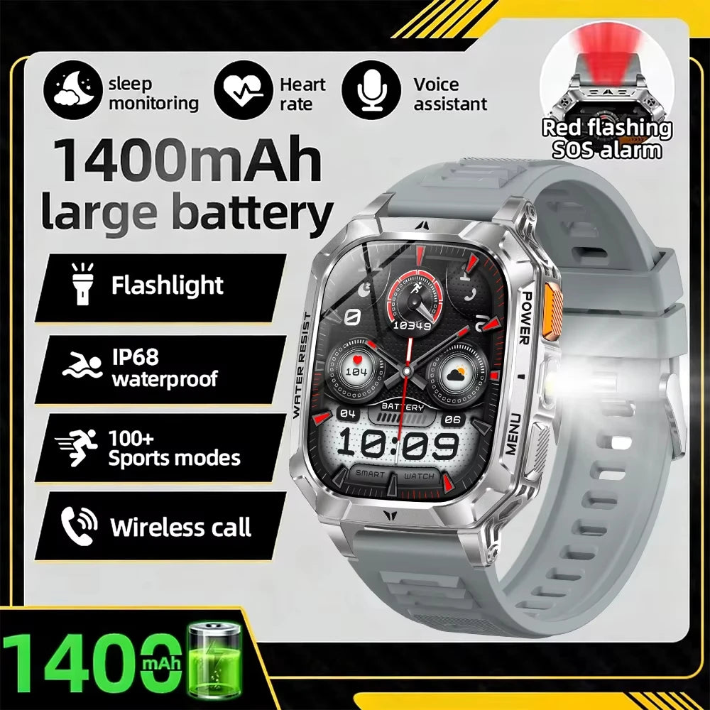 Nouvelle montre connectée 2026 Sport HD AMOLED Appel Bluetooth Étanche IP68 Lampe de poche GPS Extérieur Homme Batterie intelligente grande capacité 1000mAh