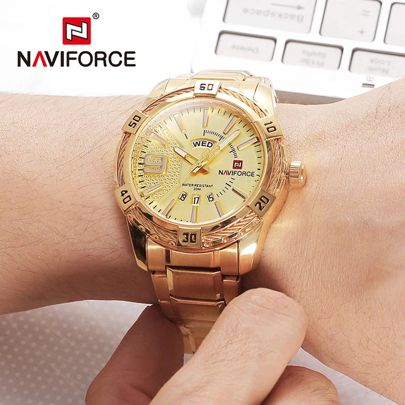 NAVIFORCE – Montre-bracelet de luxe pour homme, marque originale, quartz, classique, étanche, bracelet en acier, horloge pour homme