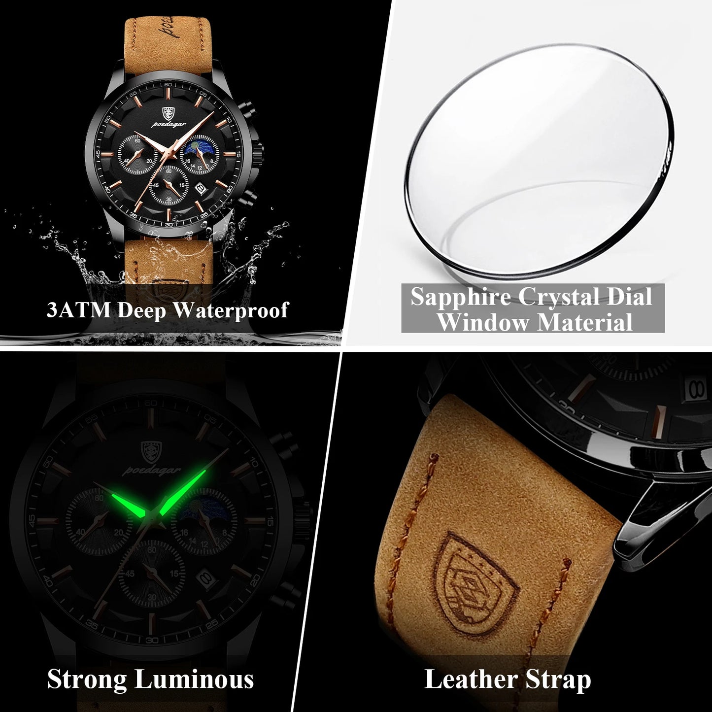 POEDAGAR Original Military Chronograph Date Watch