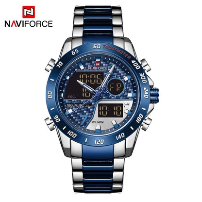 Montres numériques NAVIFORCE pour hommes Montres-bracelets de sport de luxe en acier inoxydable à quartz Étanche militaire Lumineuse pour homme