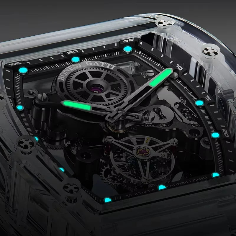 ChronoState BONEST GATTI Tourbillon – Montre Mécanique Automatique | Montre Squelette en Cristal Lumineuse