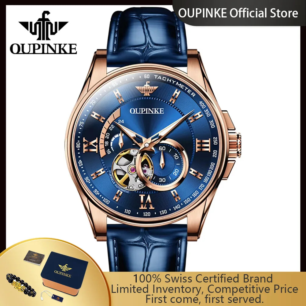 OUPINKE 3222  Original Automatic Men's Watch Genuine Leather Strap 5Bar Waterproof Japan Movement Gentleman Business Wristwatch