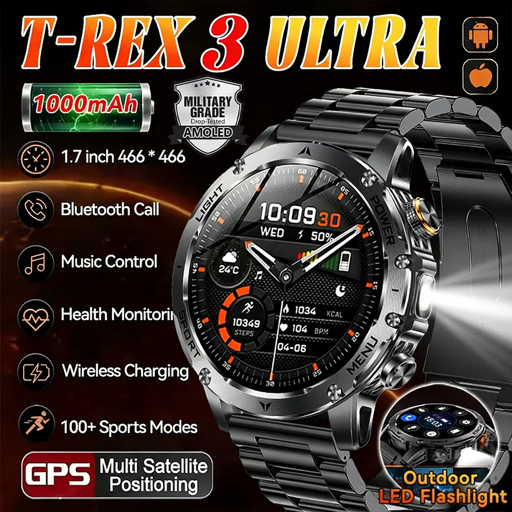 Montre Intelligente de Sport Extérieur GPS 2025 Hommes Écran AMOLED NFC Lampe de Poche Fréquence Cardiaque Étanche Appel Bluetooth 1000mAh SmartWatch