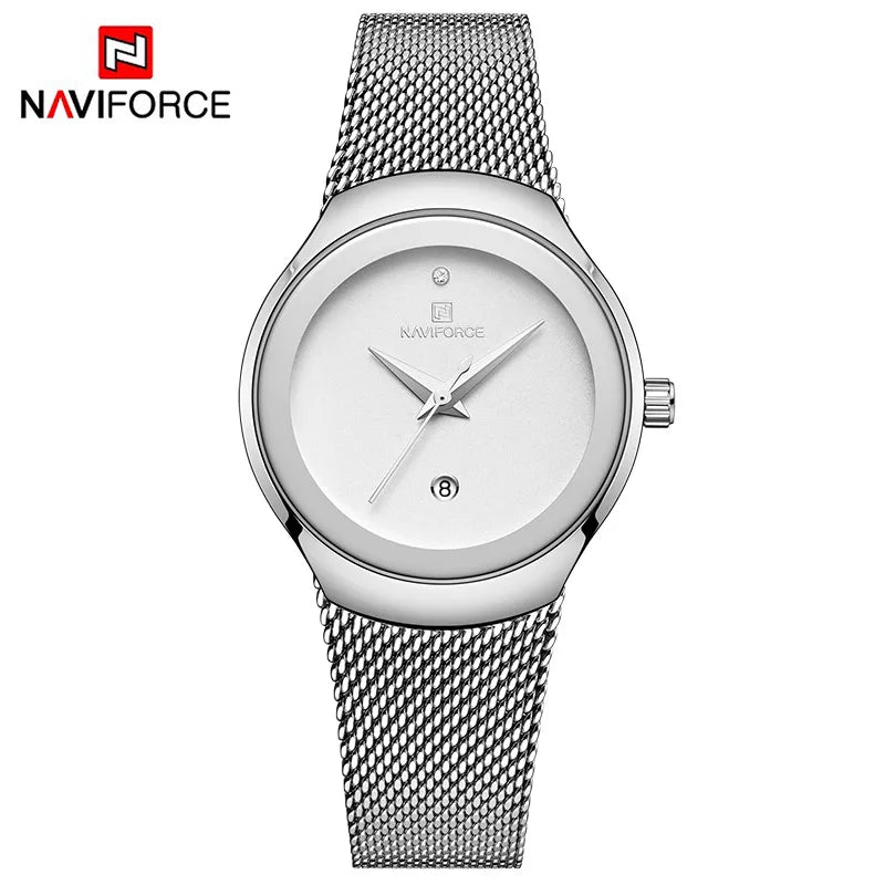 NAVIFORCE NF5004 Green Mesh Steel Date Analog Watch