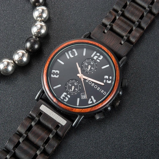 BOBO BIRD Chronograph Red Sandalwood Watch Relogio Masculino