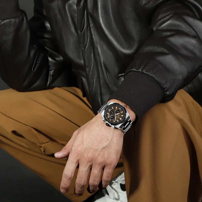 Montre-bracelet à quartz NAVIFORCE pour homme, multifonctionnelle, avec calendrier, chronomètre, lumineuse, étanche 30 ATM, bracelet en acier inoxydable
