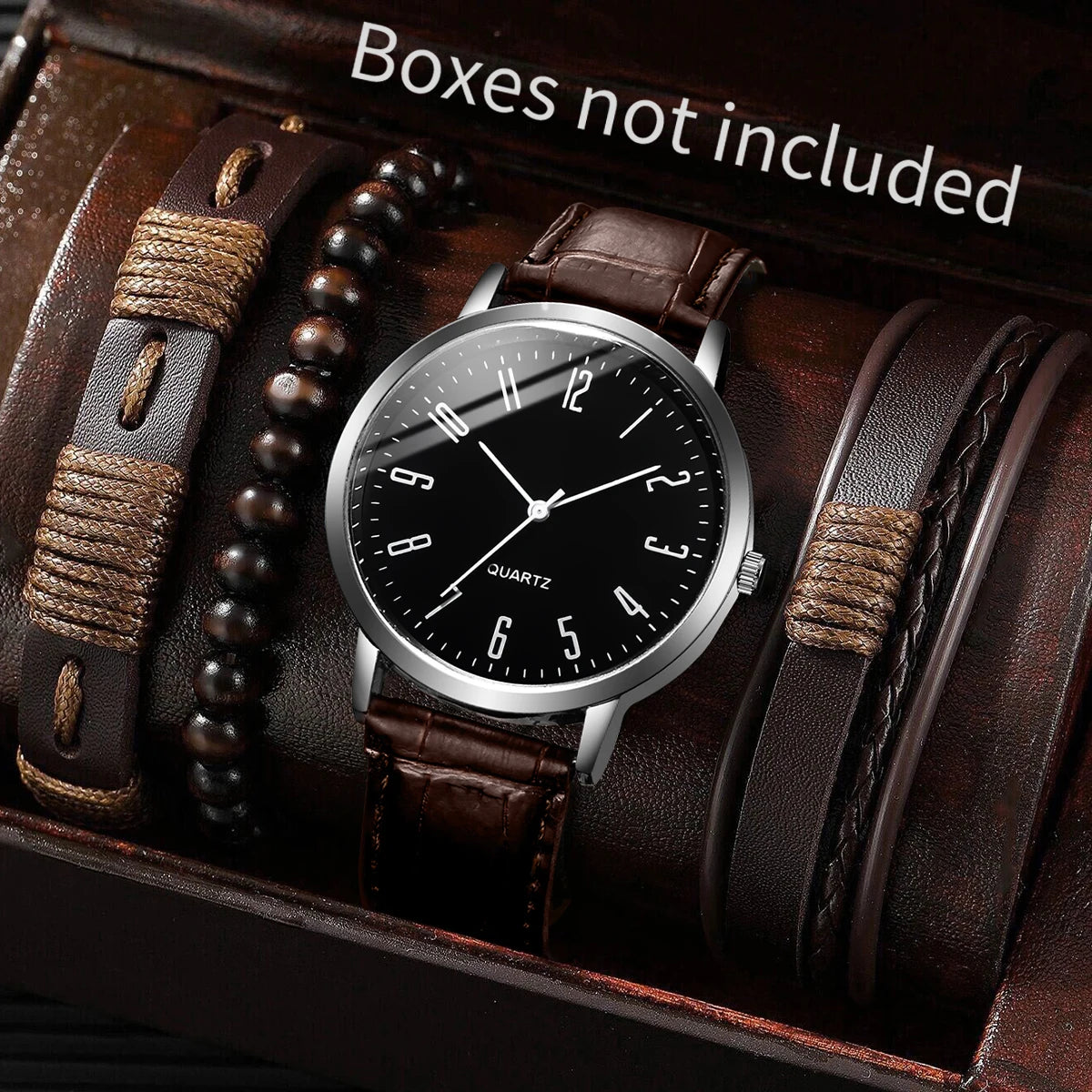 ChronoState Arabic Vintage Set – Collection 4 montres à quartz et bracelets | Coffret cadeau homme avec bracelet en cuir