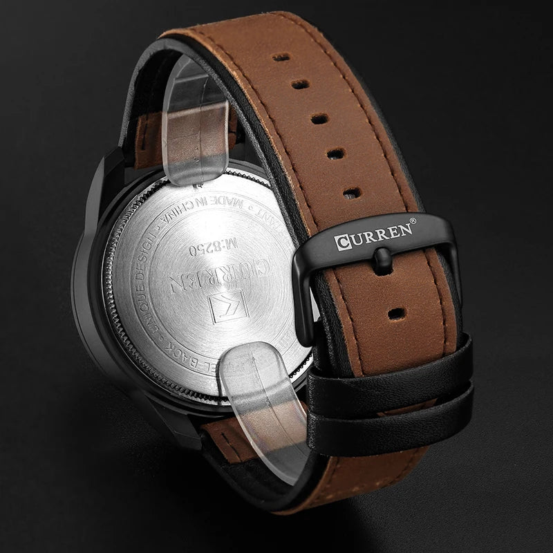 CURREN 8250 Montre Homme Étanche Décontractée à Trois Aiguilles Bracelet en Cuir Respirant
