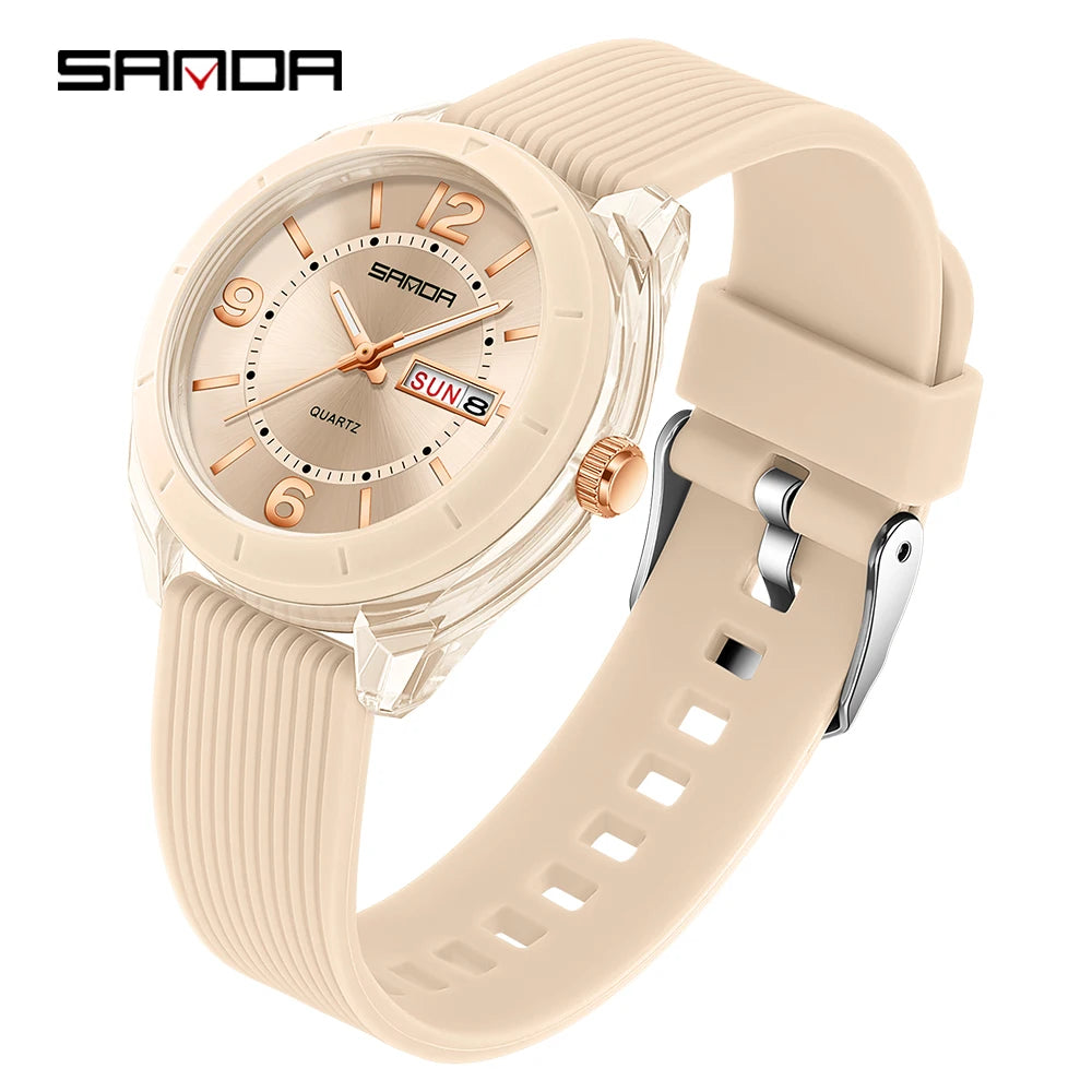 SANDA Quartz Watch for Women Waterproof Auto Date Week Elegant Luxury Ladies Wristwatch Waterproof Analog Women's Watches
