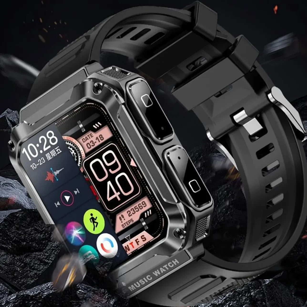 Montre Connectée Sport Hommes TWS Casque Bluetooth Appel 2 en 1 Smartwatch 400 mAh Veille Extra Longue Technologie 3 ATM Montres HD IPS 1,96"