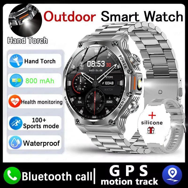 Nouvelle montre intelligente de sport robuste d'extérieur, écran HD 1,8" 390*390, batterie longue durée 800 mAh, suivi de la condition physique, calories, distance.