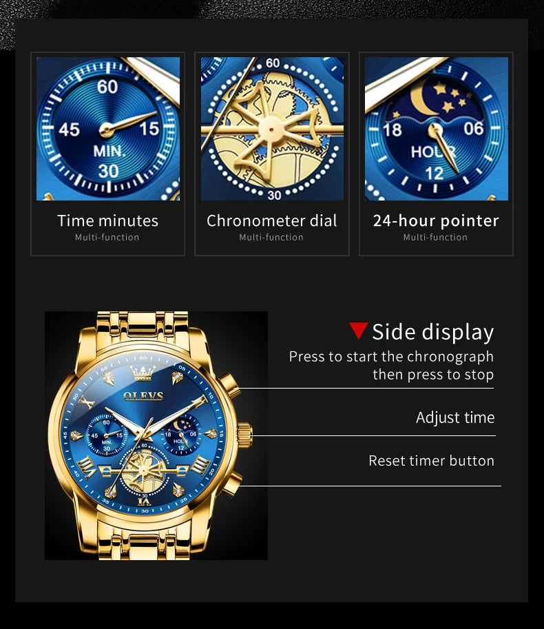 OLEVS Classic Multifunctional Flywheel Moon Phase Watch