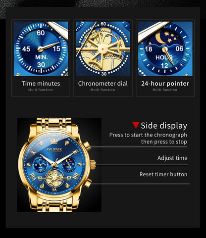 OLEVS Classic Multifunctional Flywheel Moon Phase Watch