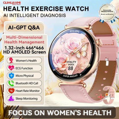 Montre Intelligente Femme 2026 Nouvelle Génération IA Diagnostic Intelligent HRV+ECG Acide Urique Oxygène Sanguin Moniteur de Santé IP68 Étanche Montre Connectée Sport