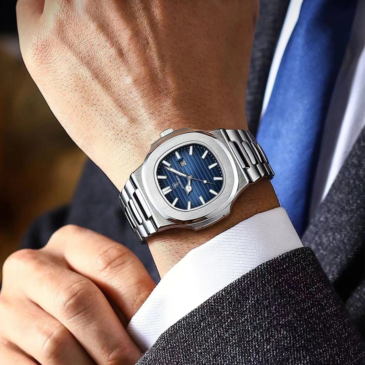 Montre-bracelet de luxe carrée POEDAGAR pour homme, étanche, lumineuse, date, en acier inoxydable, montre à quartz pour homme d'affaires et de sport
